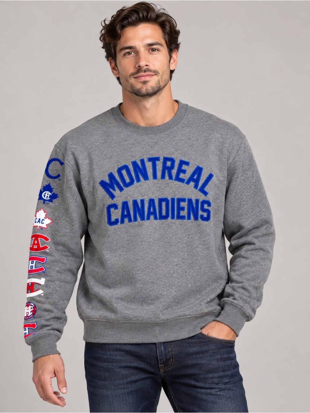 Mitchell & Ness NHL Montreal Canadiens Grey Crewneck Sweatshirt Unisex M